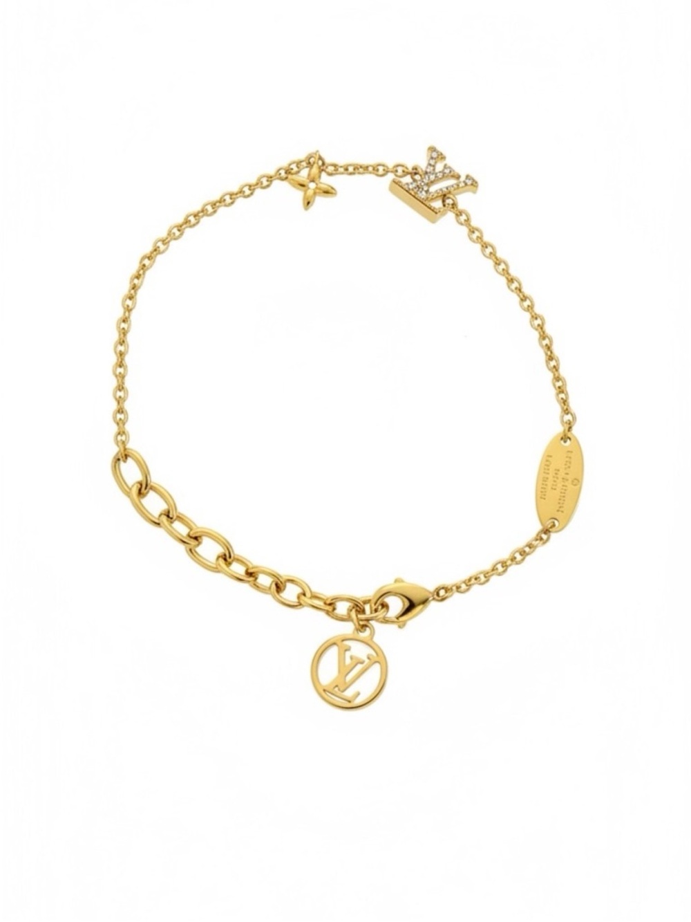 Authentic Louis Vuitton Gold LV Charm Chain Bracelet COA Included